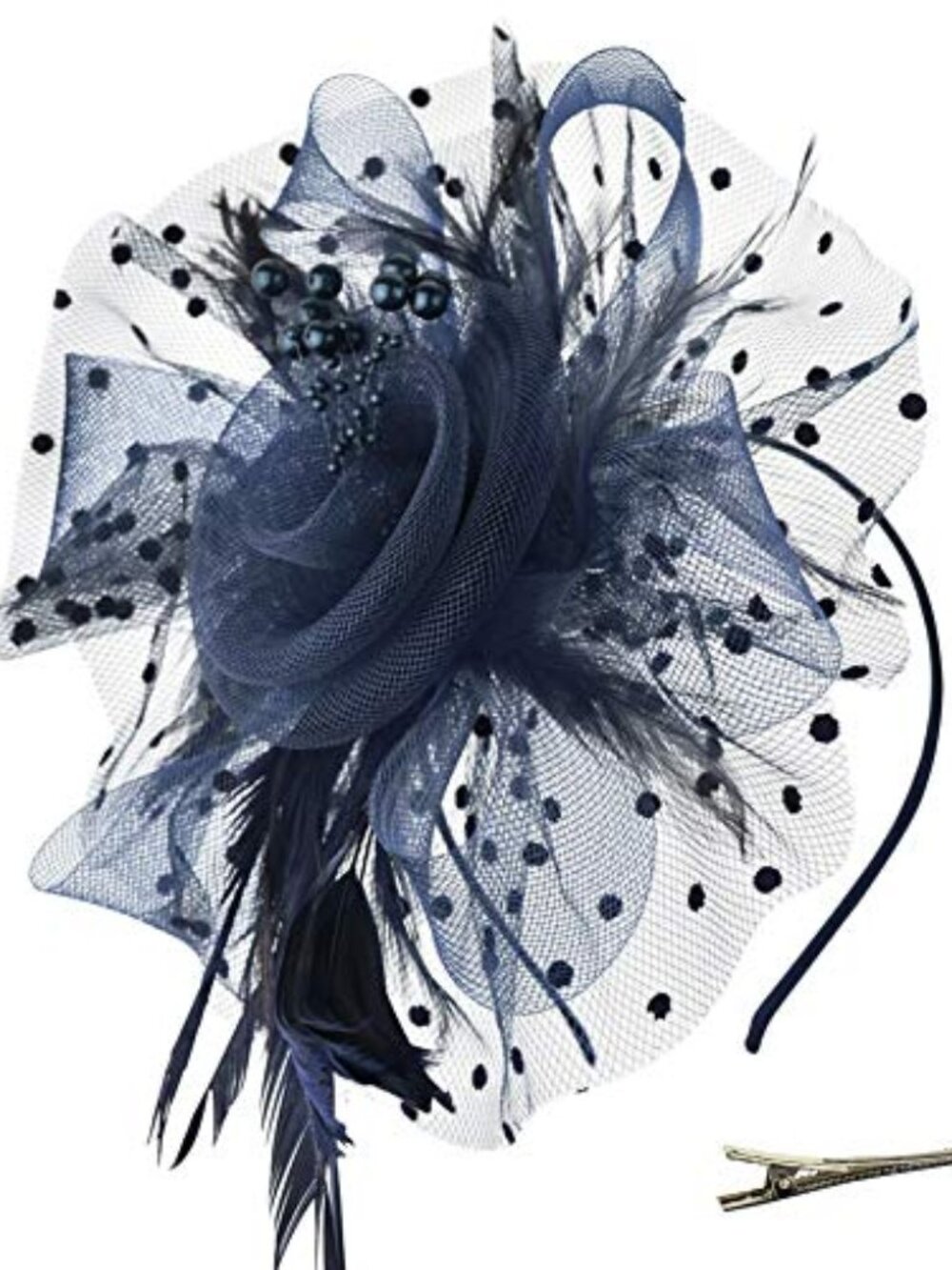 Fascinators Hat Flower Mesh Ribbons Feathers on‎ a Headband and a Clip Tea Party